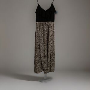 Simplee Women's Medium Sexy Ruffled V Neck Strappy Leopard Print Maxi Dress